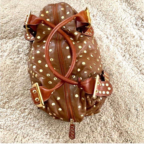 Be&D Lambskin Handbag Purse Soft Brown Satchel w/Gold Studs Excellent Condition - Picture 5 of 10